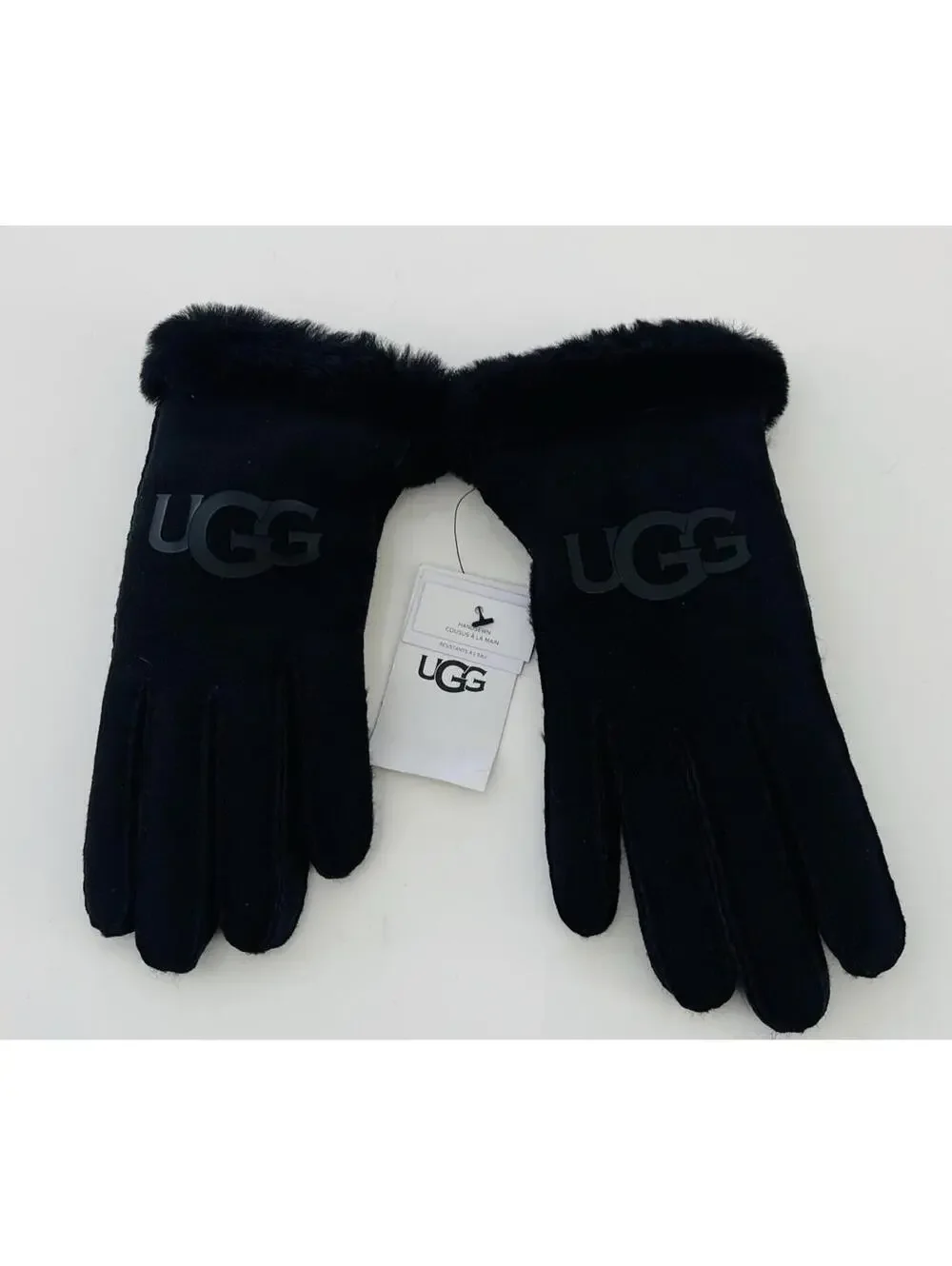 UGG  Womens Black Water Resistant Sheepskin Logo Gloves Size M